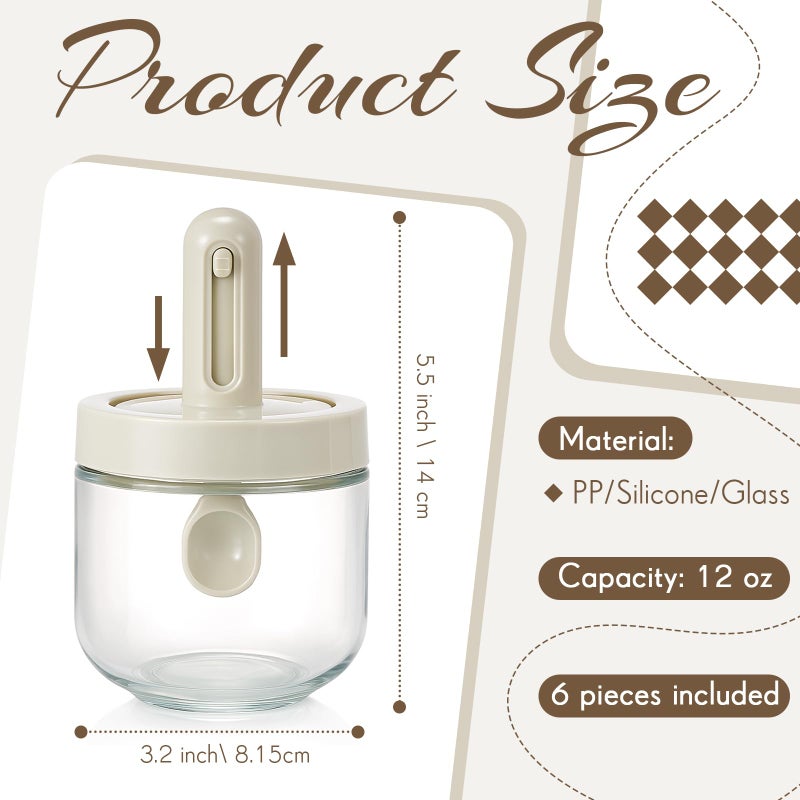Mysora 6 Piece Glass Salt Container | Storage | Pepper, Table Salts, Sugar, Gourmet Salts, Spice |chili Herbs |12 oz |glass Salt Container with Lid and Retractable Spoon - Image 2