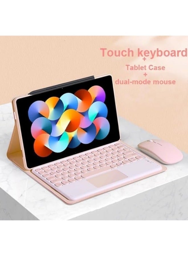general Arabic and English Keyboard Case Compatible with Samsung Galaxy Tab A9 Plus (X210/X215/X216), Retro Round Key with Mouse Color Keyboard With Touch Keyboard Cover - Image 4
