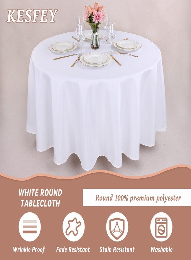 Kesfey 90 Inch Round Table Cloths White 2 Packs Stain and Wrinkle Polyester Tablecloths Washable High Density Tablecovers Fabric Table Covers for Wedding Celebration Buffet Camping Banquet Parties - Image 4