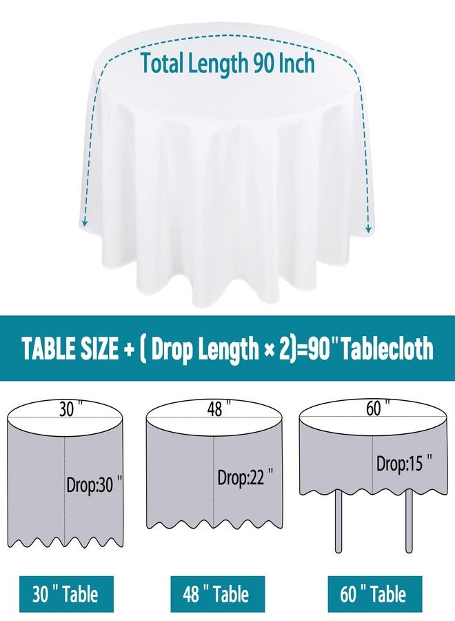 Kesfey 90 Inch Round Table Cloths White 2 Packs Stain and Wrinkle Polyester Tablecloths Washable High Density Tablecovers Fabric Table Covers for Wedding Celebration Buffet Camping Banquet Parties - Image 2