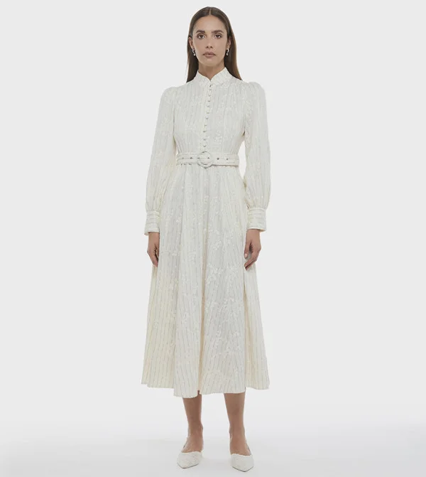 بي سي بي جي BCBG EMBROIDERY STRIPE SHIRT DRESS