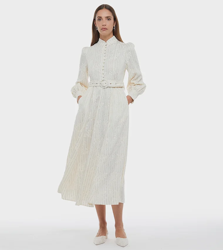 بي سي بي جي BCBG EMBROIDERY STRIPE SHIRT DRESS