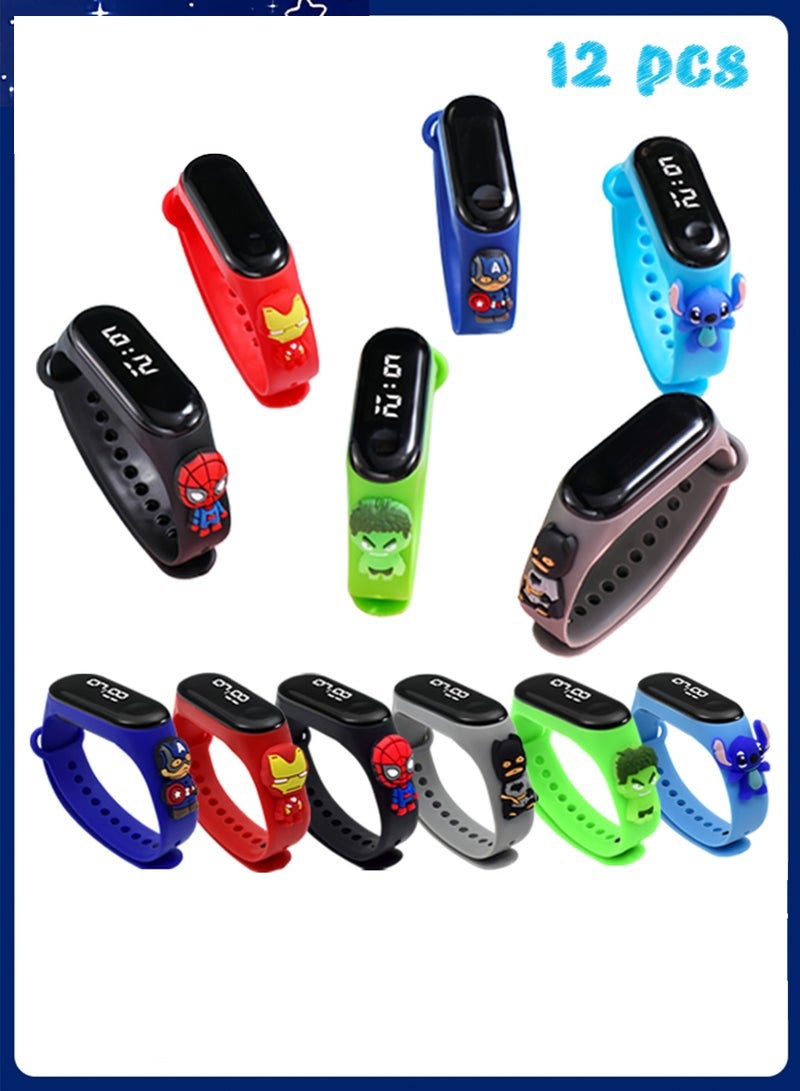 Merrystick 12 Pcs Kids' Water Resistant Silicone Digital Watch  Children's Cute Cartoon Touch Watch Party Favors for Kids Watch, Return Gifts for Birthday Party Kids, Party Favours Bulk Gifts for Kids, Mini Toys Birthday Giveaways, Small Gifts Party Favors, Goodie Bags Pinata - Image 1