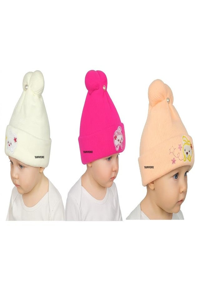 Yanwenx Baby Winter Woolen Cap - Soft & Warm Caps for Newborns & Kids (Pack of 3),Multi_2, 6-12 Months - Image 1