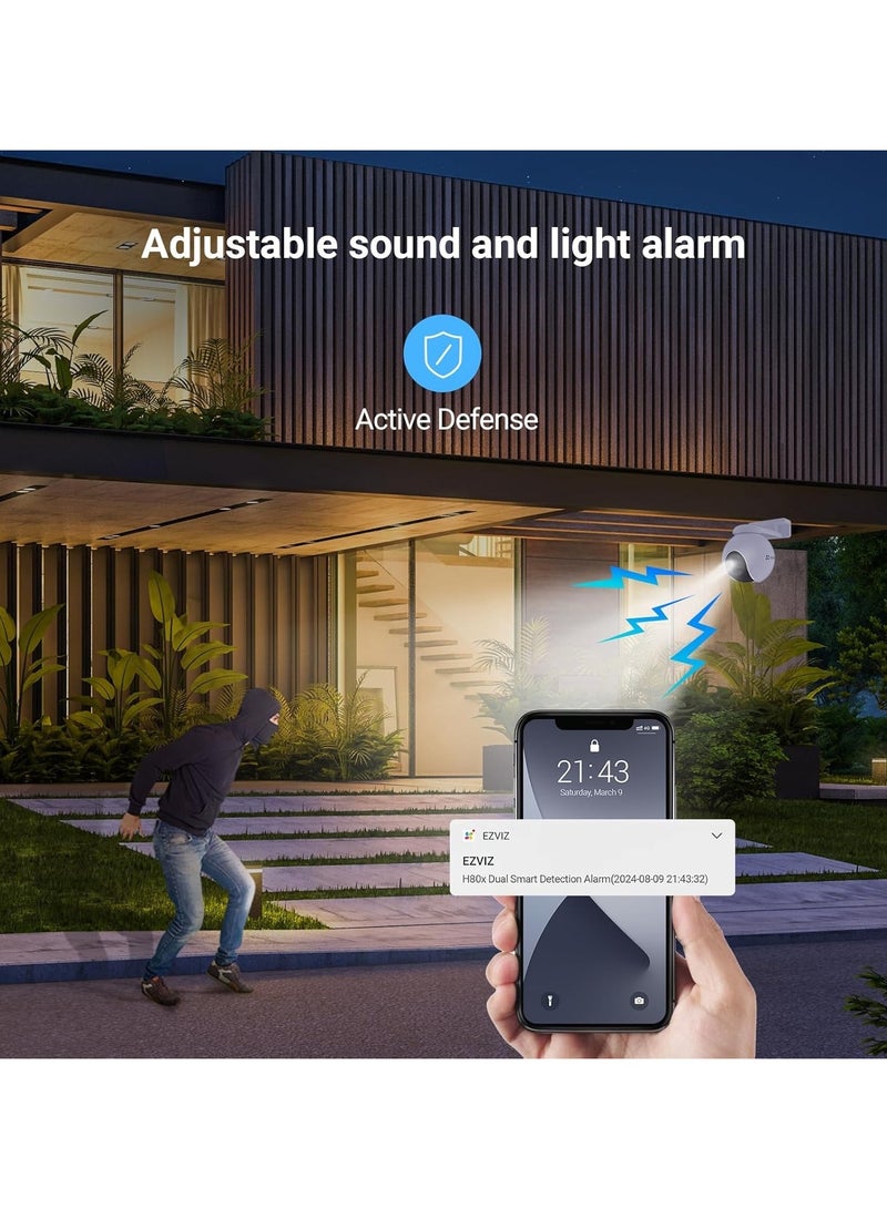 EZVIZ H80x Dual 4K Pan & Tilt Wi-Fi Camera, AI-Powered Human/Vehicle Shape Detection, ColorFULL Night Vision, 360° Panoramic View, Auto Tracking, Two-Way Talk, Smart Detection, IP65 Weatherproof, Supports Up to 512GB MicroSD & Cloud Storage, H.265 Compression, 30m Night Vision, 340° Pan & 70° Tilt, Dual Lenses, Auto Patrol, Pre-Set Location Return - Image 4