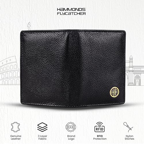 HAMMONDS FLYCATCHER Genuine Leather Card Holder Wallet for Man & Women, RFID Protected ATM/Credit Card Holder Wallet for Men with 4 Slots(Fits Upto 8 Cards), Gift for Men - Black - Image 4