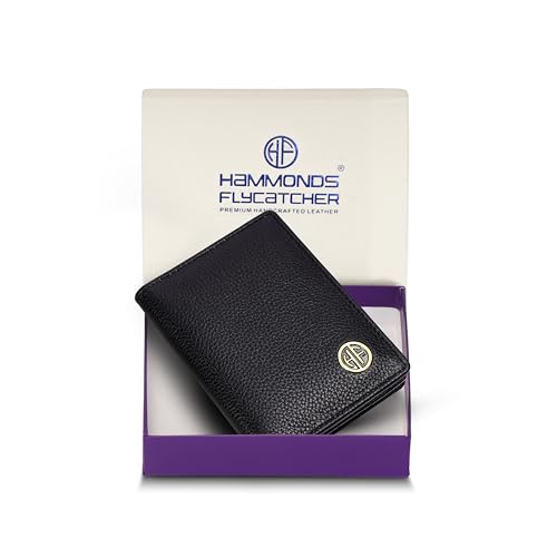 HAMMONDS FLYCATCHER Genuine Leather Card Holder Wallet for Man & Women, RFID Protected ATM/Credit Card Holder Wallet for Men with 4 Slots(Fits Upto 8 Cards), Gift for Men - Black - Image 1