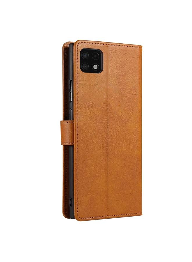 اس-توب جراب لهاتف Samsung Galaxy A22 4G مصنوع من جلد العجل مع مشبك أفقي قابل للطي مع حامل وفتحات للبطاقات ومحفظة - Image 3