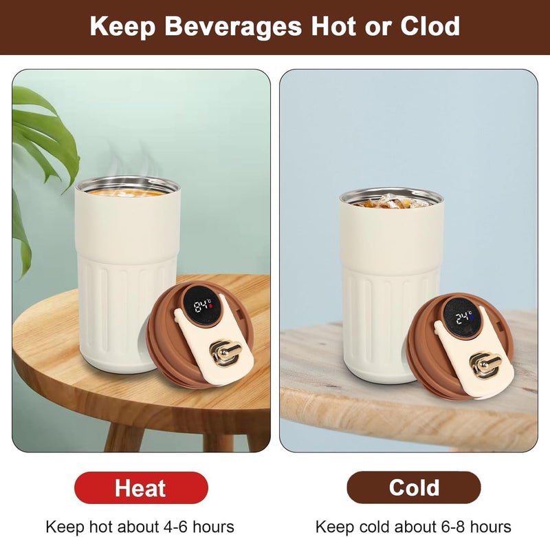 Zorzel Travel Coffee Mug Stainless Steel Vacuum Insulated Coffee Cup Portable Intelligent Temperature Display Insulated Tumbler Leakproof Keep Hot or Cold for Coffee Tea Ice Drinks 450ml - Image 4