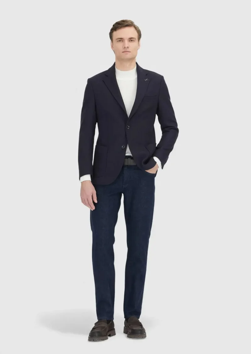 رامسي جاكيت من الصوف الخالص 100% بنقشة باللون الأزرق الداكن