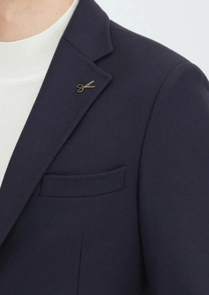 رامسي جاكيت من الصوف الخالص 100% بنقشة باللون الأزرق الداكن