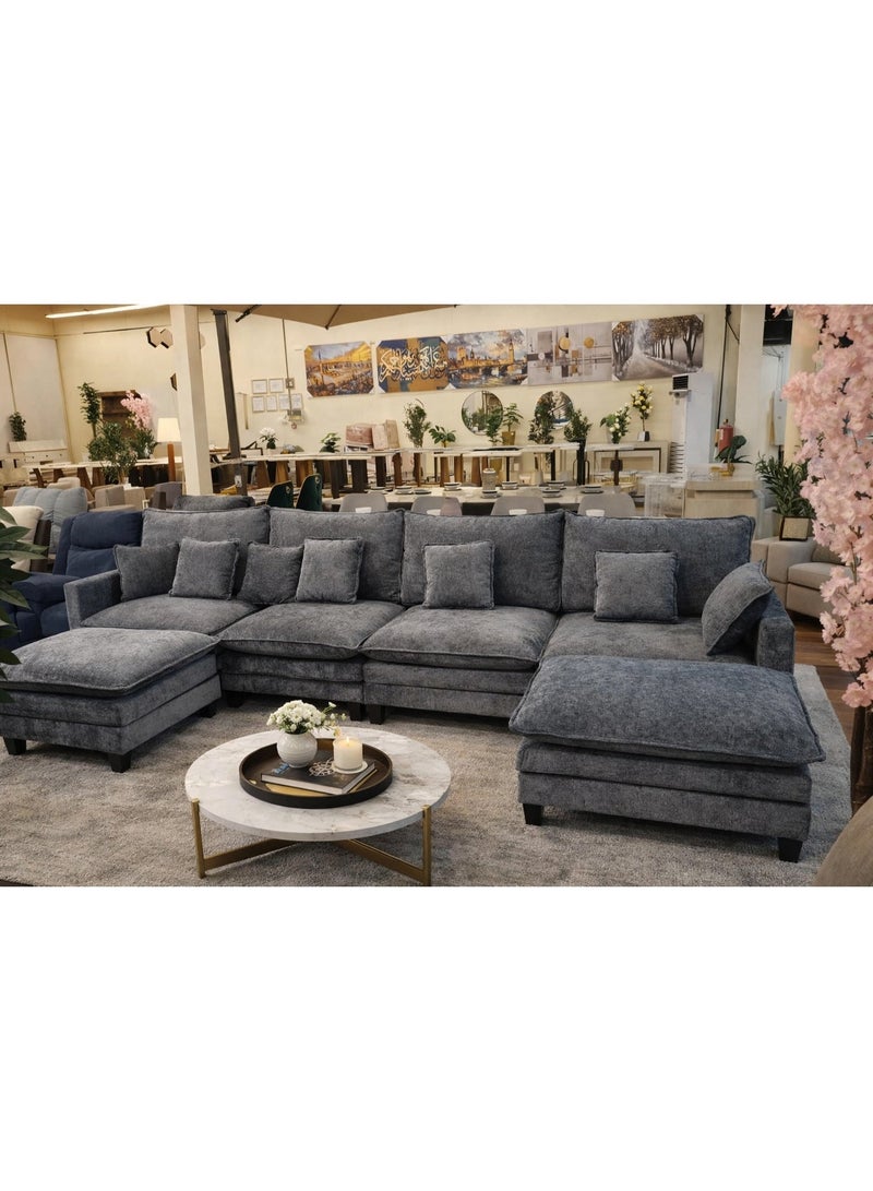 Modern Sectional Sofa Set, Large L-Shaped Fabric Couch with Chaise Lounge, Deep Seat Living Room Corner Sofa with Cushions - Image 2