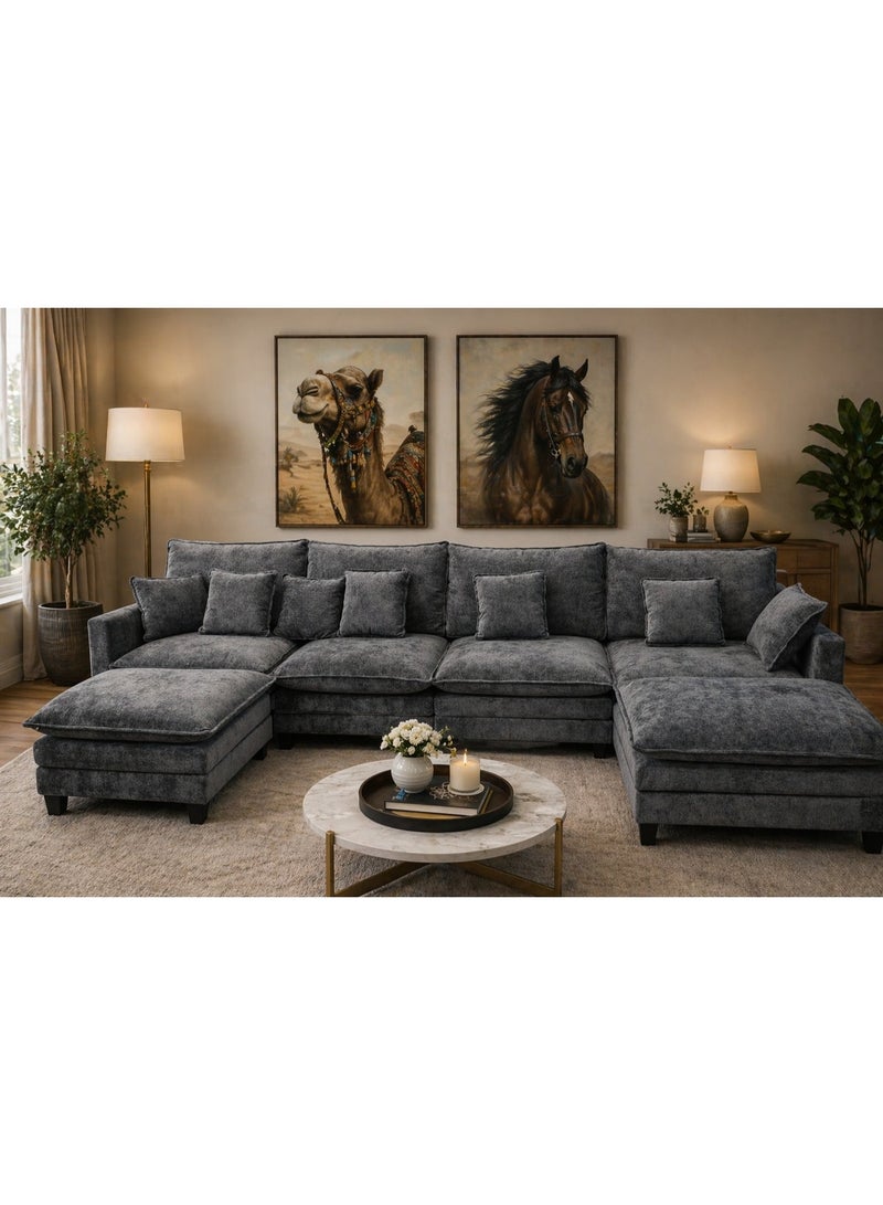 Modern Sectional Sofa Set, Large L-Shaped Fabric Couch with Chaise Lounge, Deep Seat Living Room Corner Sofa with Cushions - Image 1