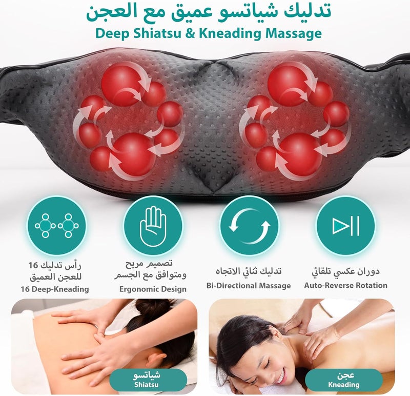 Nekteck Back Neck and Shoulder Massager with Heat, Deep Tissue 3D Kneading Shiatsu Electric Massage for Relaxation, Office Chair, Car & Home Use, Black - Image 2