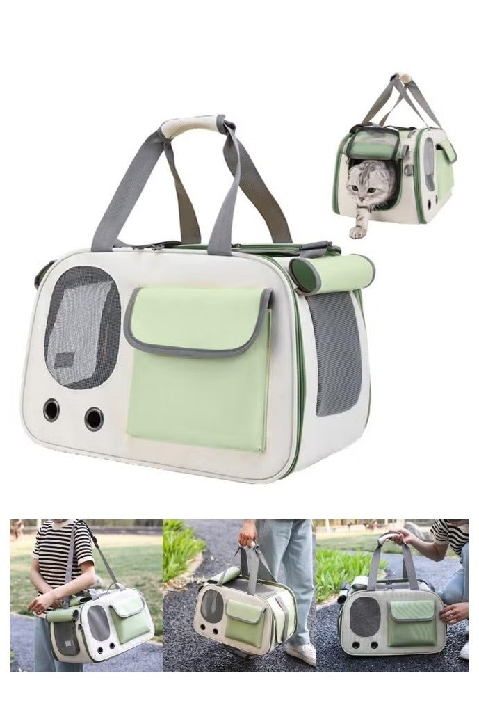 Cat Airline Crate, Dog Carrier, 16.5 lb Pet Foldable Travel Carry, Soft Side Cat Carrier, Roll-Up Cover, for Nervous Cats (Green) - Image 1