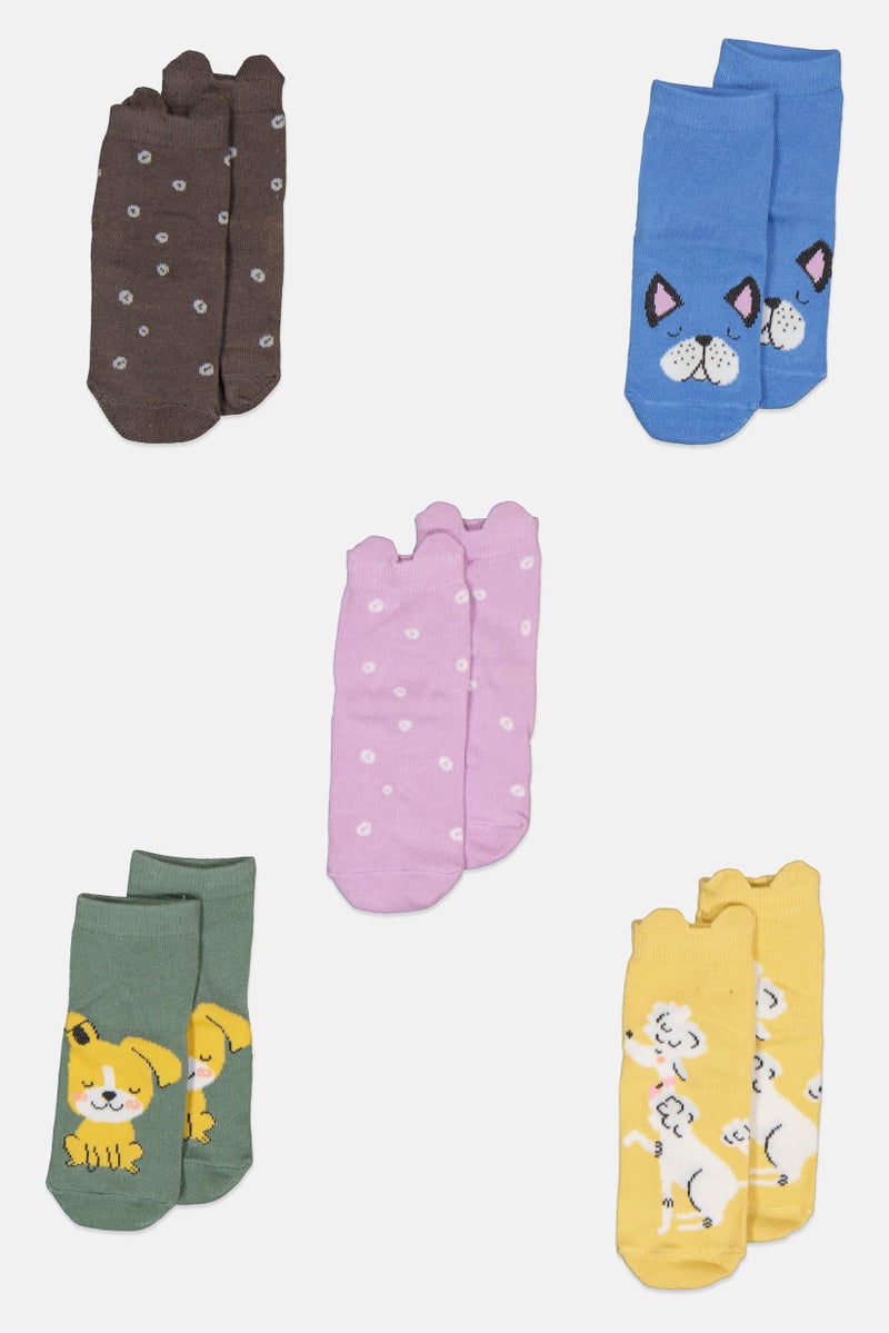 Cool Club Toddlers Girl 5 Pieces Printed Socks, Green  - Image 1