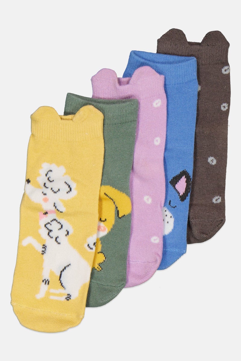 Cool Club Toddlers Girl 5 Pieces Printed Socks, Green  - Image 2