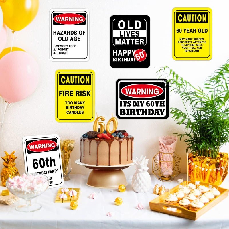 WERNNSAI 60th Birthday Decorations - 9 PCS Happy Birthday 60 Years Old Decor Yellow Funny Signs Yard Garden Door Wall Windows for 60th Party Picture Props Warning Logo for Men Women - Image 3