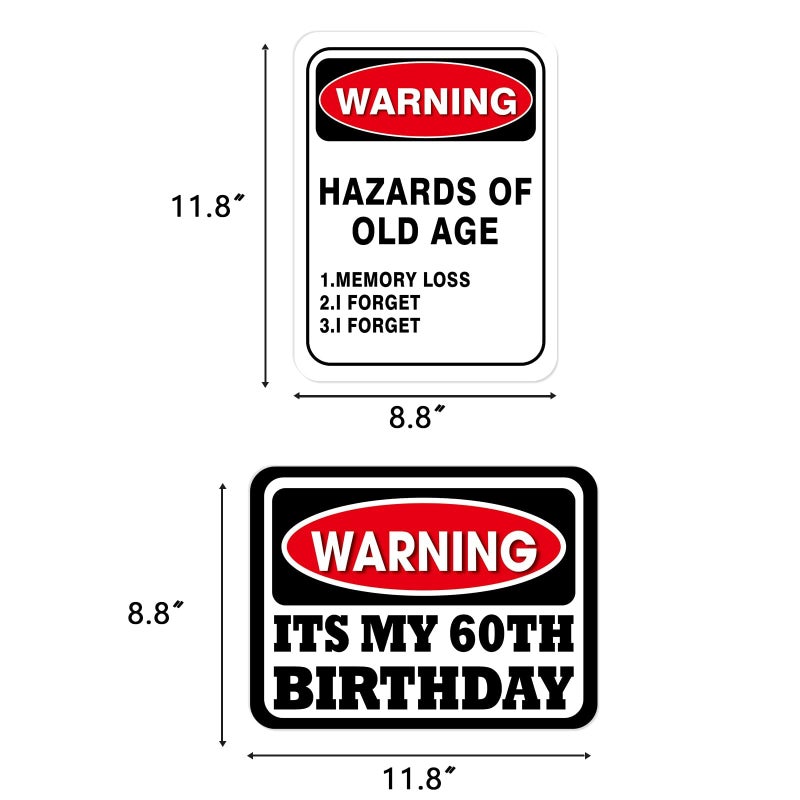 WERNNSAI 60th Birthday Decorations - 9 PCS Happy Birthday 60 Years Old Decor Yellow Funny Signs Yard Garden Door Wall Windows for 60th Party Picture Props Warning Logo for Men Women - Image 2