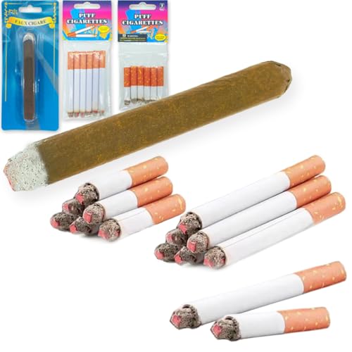 Smatagee Fake Puff Cigarettes That Blow Smoke 6 Cigarettes 6 Half Cigarettes 1 Cigars Faux Cigs with a Realistic Look Prop for Prank Halloween Costume Movieheater Play Fun Gag GiftNovelty Toy - Image 1