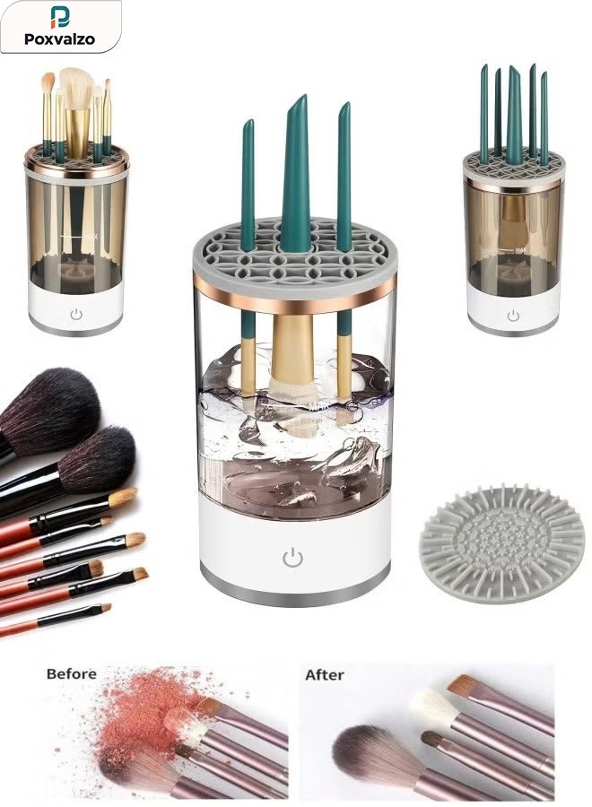 Poxvalzor makeup cleaner,Electric Makeup Brush Cleaner,makeup brush set cleaner, Makeup Brush Cleaner Machine Cosmetic Brush Cleaner Automatic Spinner Cosmetics Brushes Cleaning Tool Makeup Brush Storage Box with Brush Clean Mat for Women Girls Makeup Lovers ﻿ - Image 1