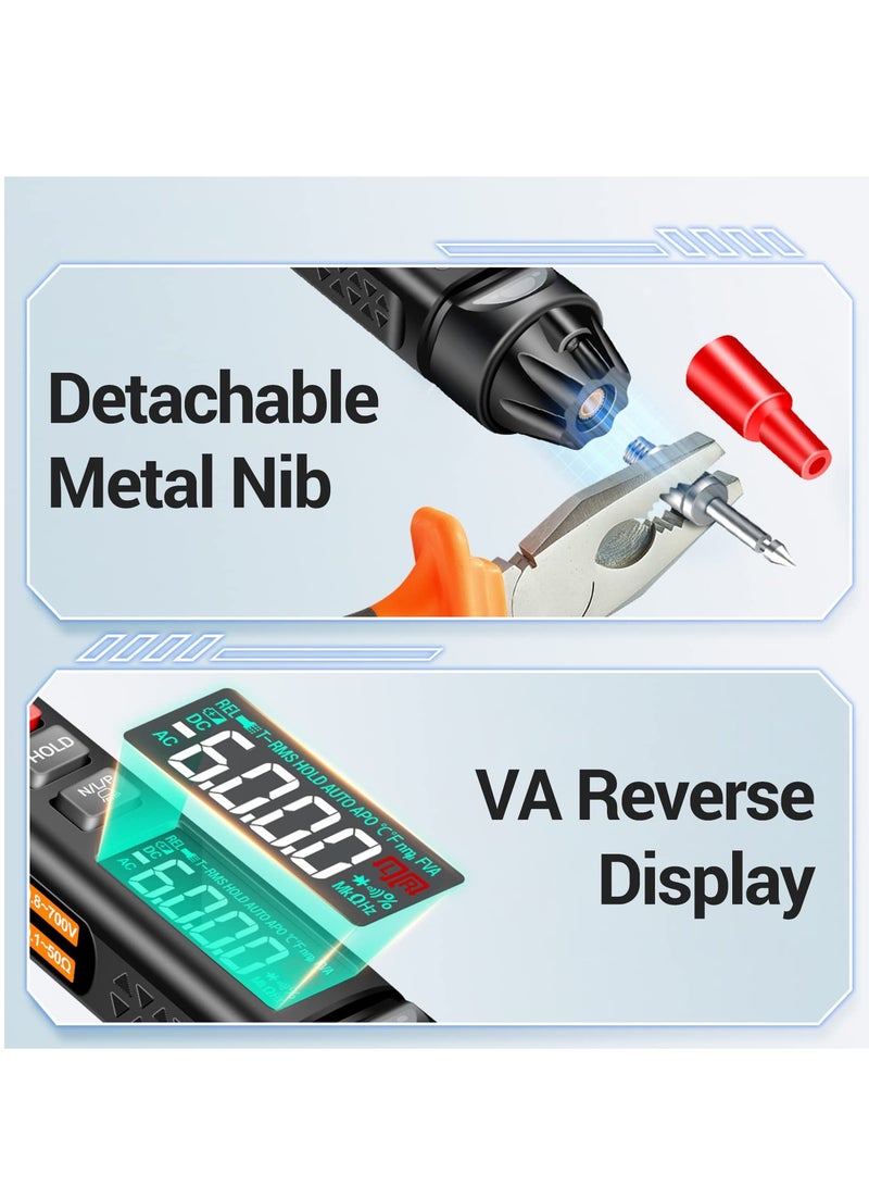 SYOSI Multimeter AC/DC Voltage Tester, 6000 Counts Pen Type Professional Current Meter, Non-Contact Electricians Voltmeter Tester for AC DC Voltage, Live Wire, Resistance, Continuity and Diode Tests - Image 3