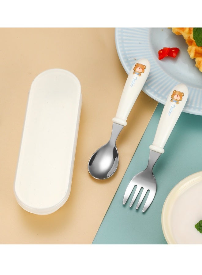 1 Sets Toddler Utensils Stainless Steel Fork and Spoon with Silicone Handle, Kid Safe Utensils ,Food Grade Utensils with Storage Box, Round Handle Cute Tableware - Image 1