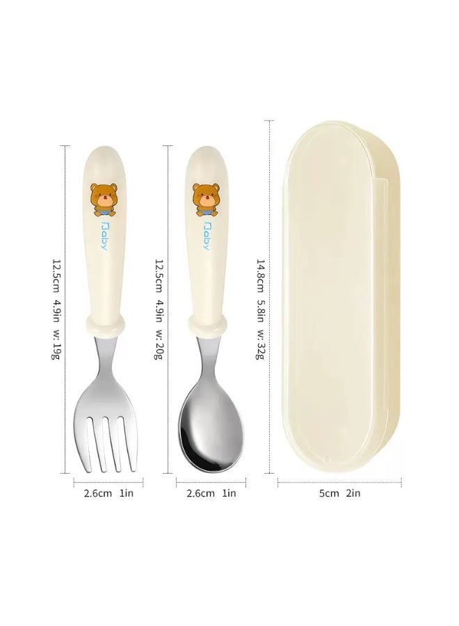 1 Sets Toddler Utensils Stainless Steel Fork and Spoon with Silicone Handle, Kid Safe Utensils ,Food Grade Utensils with Storage Box, Round Handle Cute Tableware - Image 2