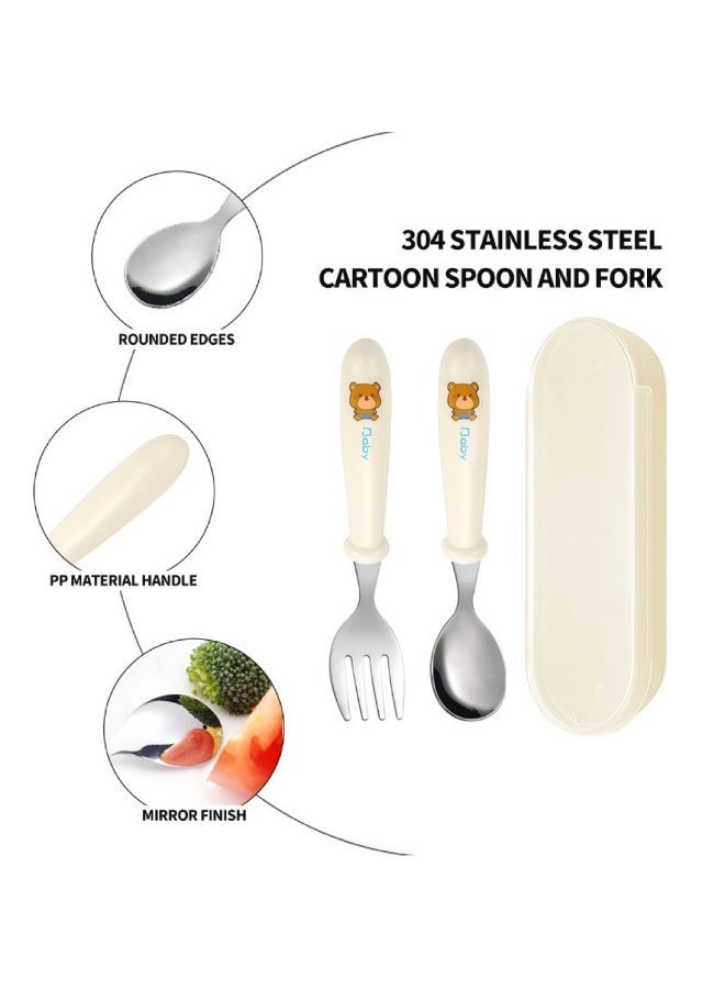 1 Sets Toddler Utensils Stainless Steel Fork and Spoon with Silicone Handle, Kid Safe Utensils ,Food Grade Utensils with Storage Box, Round Handle Cute Tableware - Image 3