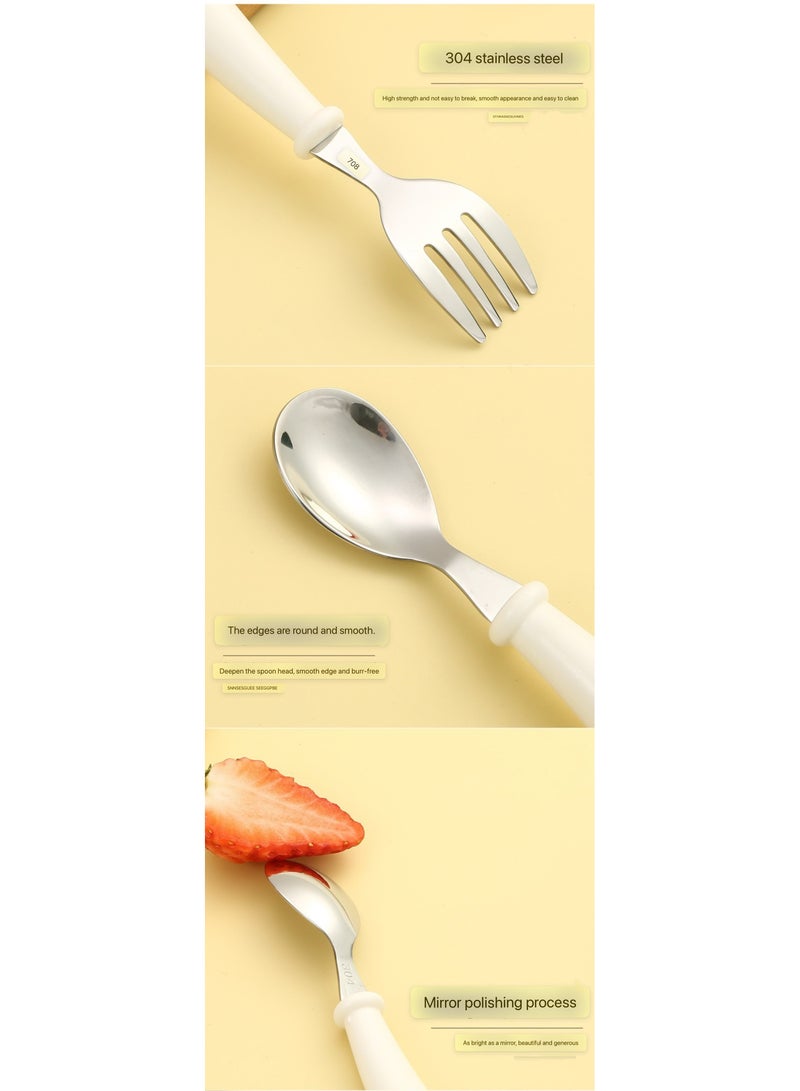 1 Sets Toddler Utensils Stainless Steel Fork and Spoon with Silicone Handle, Kid Safe Utensils ,Food Grade Utensils with Storage Box, Round Handle Cute Tableware - Image 4