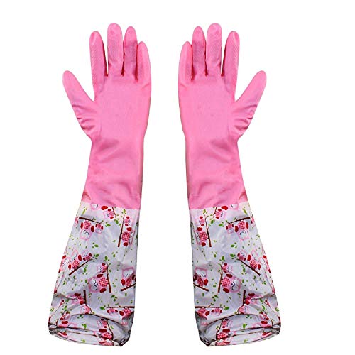 Moxtiza Rubber Hand Dishwashing Gloves | Reusable Waterproof Kitchen Cleaning Gloves for Women & Men, Large Free Size, Pink, 1 Pair - Image 1