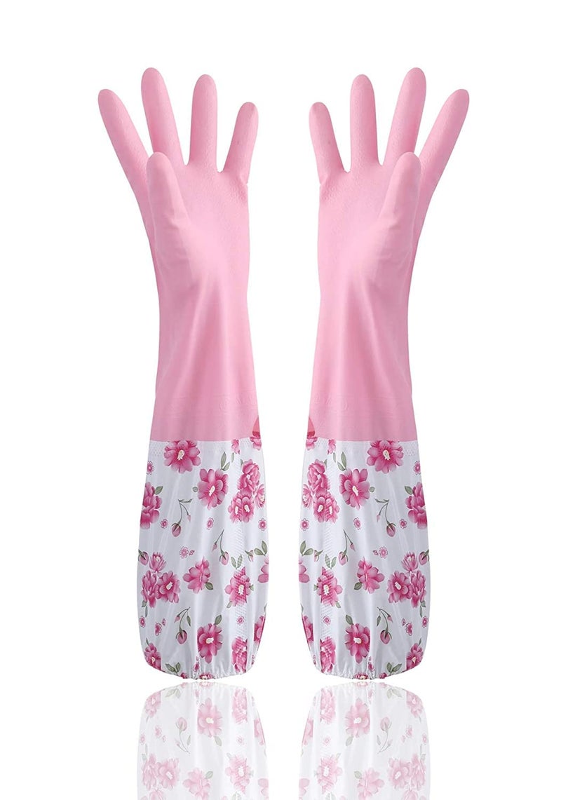 Moxtiza Rubber Hand Dishwashing Gloves | Reusable Waterproof Kitchen Cleaning Gloves for Women & Men, Large Free Size, Pink, 1 Pair - Image 5