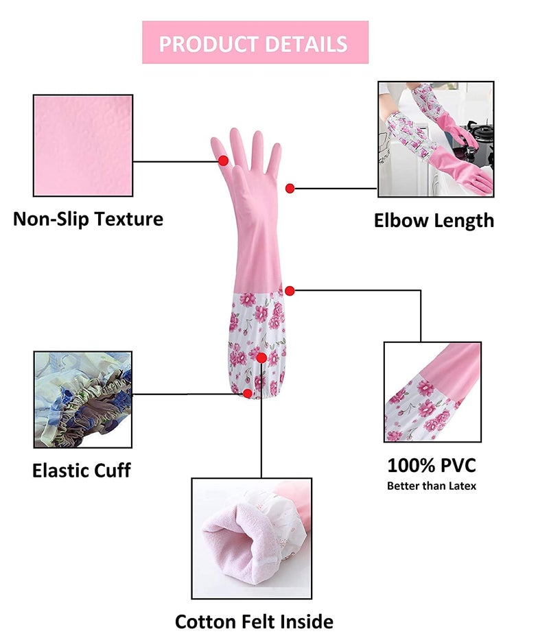 Moxtiza Rubber Hand Dishwashing Gloves | Reusable Waterproof Kitchen Cleaning Gloves for Women & Men, Large Free Size, Pink, 1 Pair - Image 2