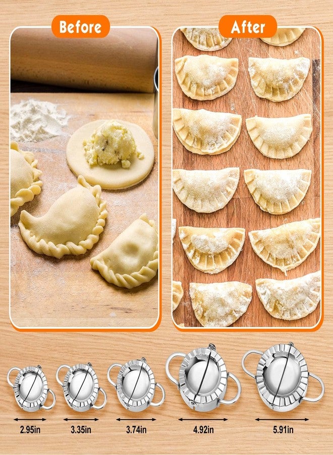 Vesici 5 Pack Stainless Steel Dumpling Maker Dumpling Press Perogies Maker Press Dumpling Wrapper Stamp Ravioli Mold Pastry Dough Cutter Various Sizes Kitchen Accessories, 2.95/3.35/3.74/4.92/5.91 In - Image 3