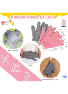Breling 4 Pack Exfoliating Washcloth Back Scrubber Set, 2 Exfoliating Body Scrubber Nylon Back Body Scrub Towel, 2 Pairs Shower Gloves for Women Men Bath Shower Exfoliation(Pink, Gray)  - Image 3