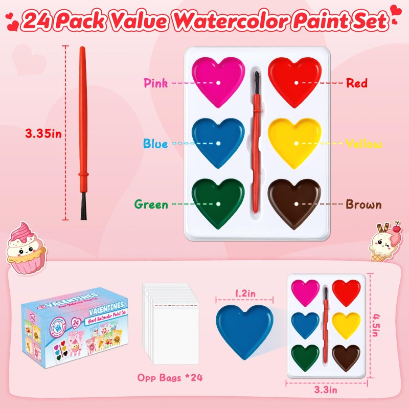 Duchong Valentines Day Gifts for Kids, 24 Packs Heart Watercolor Paint Sets with Dessert Food Painting Cards, Classroom School Exchange Prizes & Art Party Favors for Boys Girls - Image 3