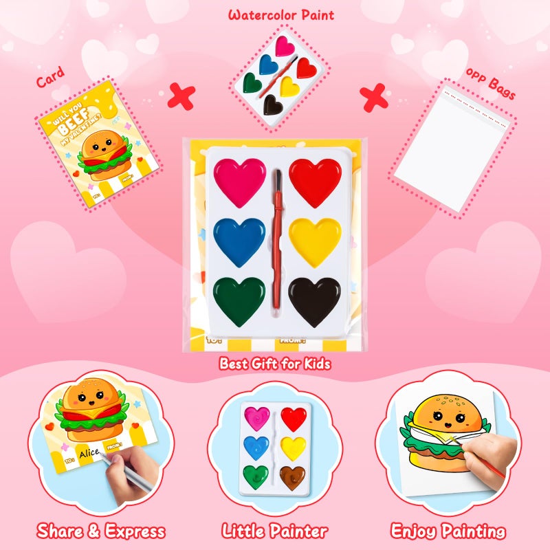 Duchong Valentines Day Gifts for Kids, 24 Packs Heart Watercolor Paint Sets with Dessert Food Painting Cards, Classroom School Exchange Prizes & Art Party Favors for Boys Girls - Image 4