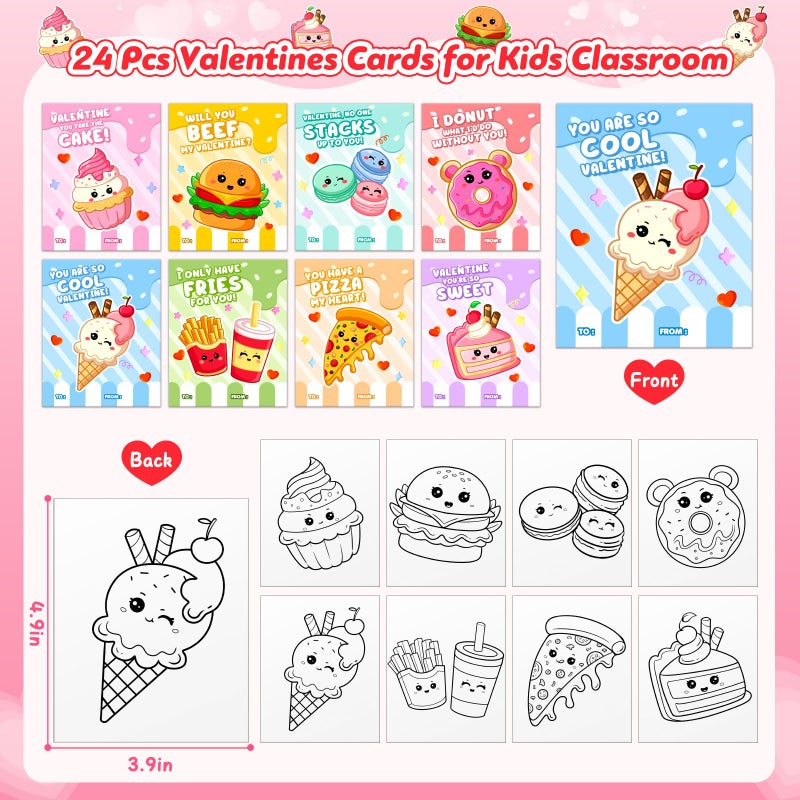 Duchong Valentines Day Gifts for Kids, 24 Packs Heart Watercolor Paint Sets with Dessert Food Painting Cards, Classroom School Exchange Prizes & Art Party Favors for Boys Girls - Image 2