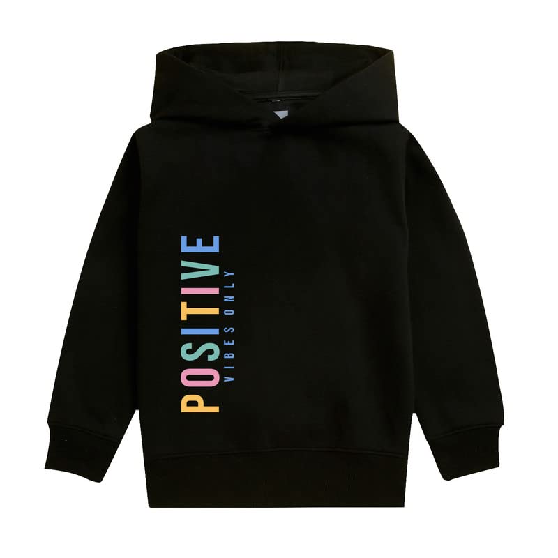Nusyl Boy's Positive Vibes only Text Printed Hoodies |Skin Friendly Full Sleeve Sweatshirt |Pullover Hooded Neck Sweatshirt |Boys Winter Hoodie Sweatshirts | Black - Image 1