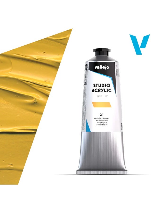 Professional Acrylic Paint for Artists & Studios – Naples Yellow (Hue), High Pigment, Smooth Coverage on Canvas & Wood – 125ml