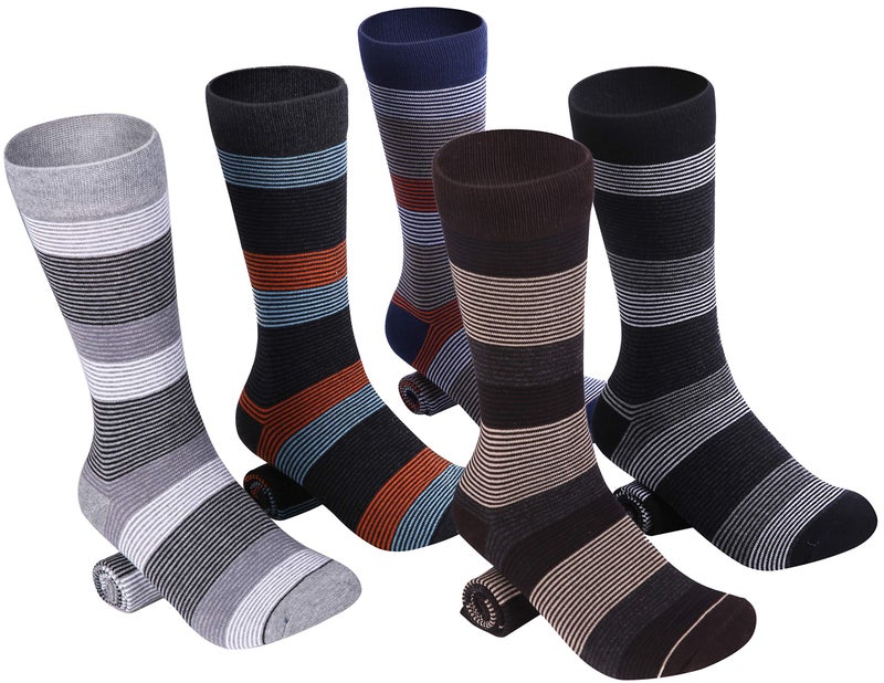 Marino Avenue Marino Mens Patterned Dress Socks, Colorful Fun Socks, Fashion Cotton Socks - 5 Pack - Conventional Design Dress Socks - Genteel Striped - 10-13 - Image 3