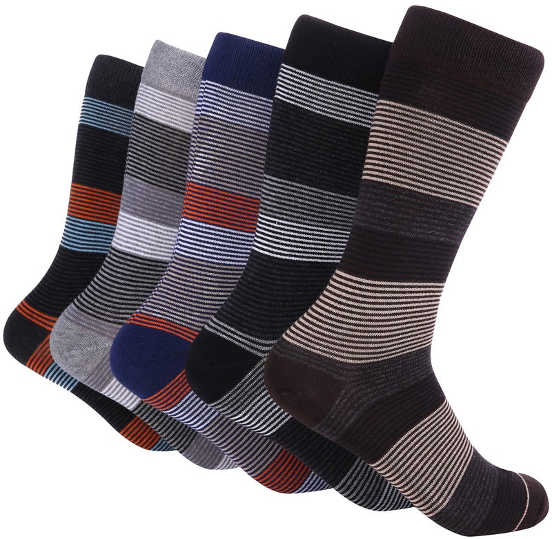 Marino Avenue Marino Mens Patterned Dress Socks, Colorful Fun Socks, Fashion Cotton Socks - 5 Pack - Conventional Design Dress Socks - Genteel Striped - 10-13 - Image 5
