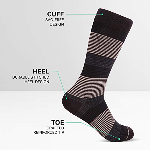 Marino Avenue Marino Mens Patterned Dress Socks, Colorful Fun Socks, Fashion Cotton Socks - 5 Pack - Conventional Design Dress Socks - Genteel Striped - 10-13 - Image 4