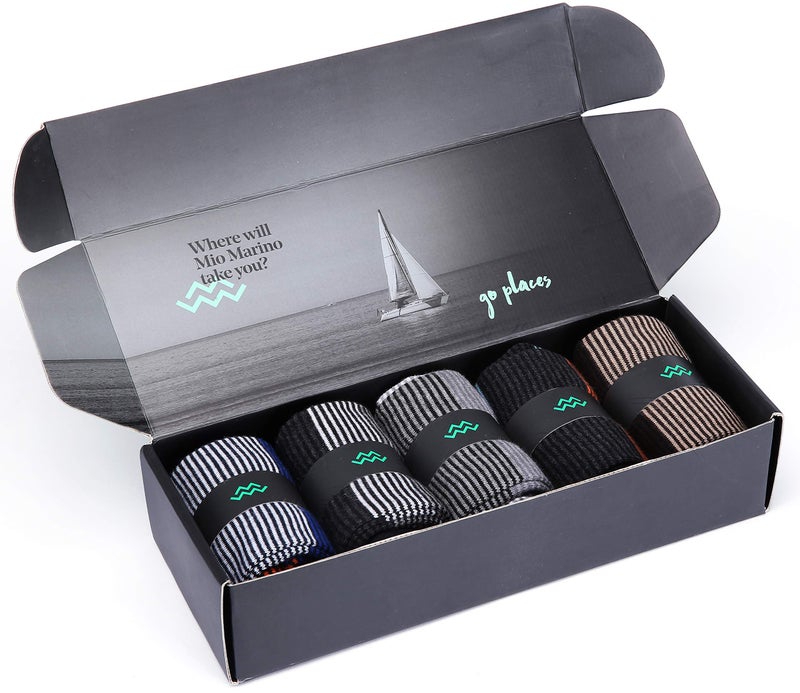 Marino Avenue Marino Mens Patterned Dress Socks, Colorful Fun Socks, Fashion Cotton Socks - 5 Pack - Conventional Design Dress Socks - Genteel Striped - 10-13 - Image 2