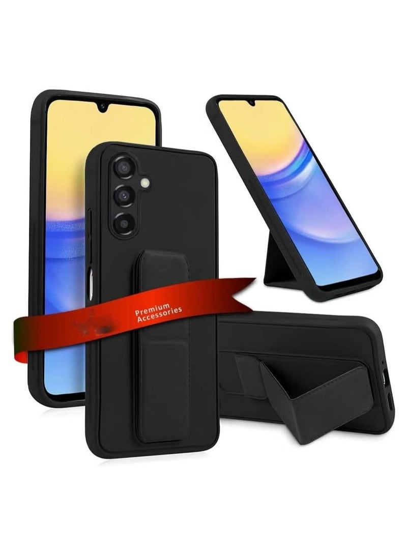 Samsung Galaxy A26 Case Back Stand Cover Magnetic Holder Silicone Horizontal & Vertical Kickstand Cover Wrist Strap Full protection Anti Fingerprint Case For Samsung Galaxy A26 2025 Black - Image 1
