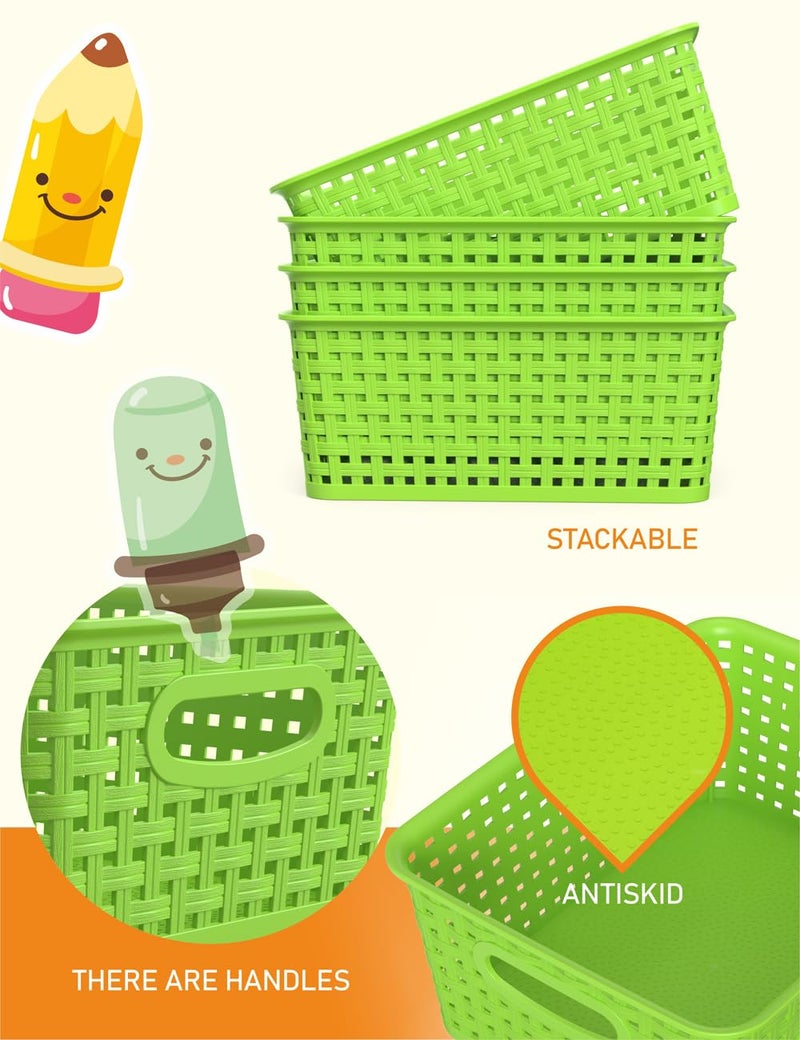 WYT 6-Pack Plastic Small Shelf Storage Weave Baskets Organizing for Cabinets and Pantries, Green - Image 3