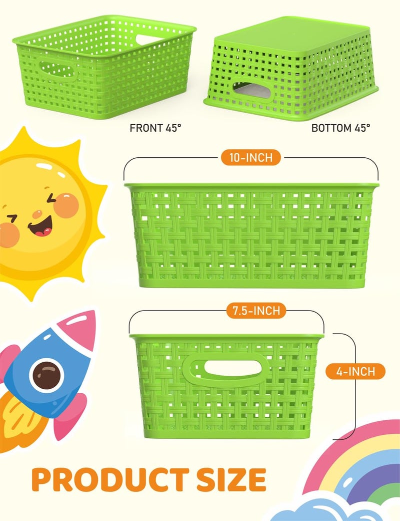 WYT 6-Pack Plastic Small Shelf Storage Weave Baskets Organizing for Cabinets and Pantries, Green - Image 2