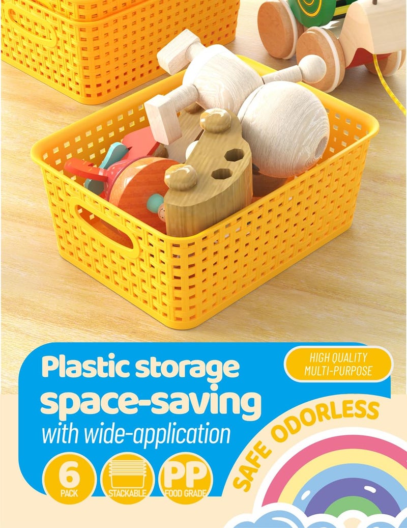 WYT 6-Pack Plastic Small Shelf Storage Weave Baskets Organizing for Cabinets and Pantries, Green - Image 5