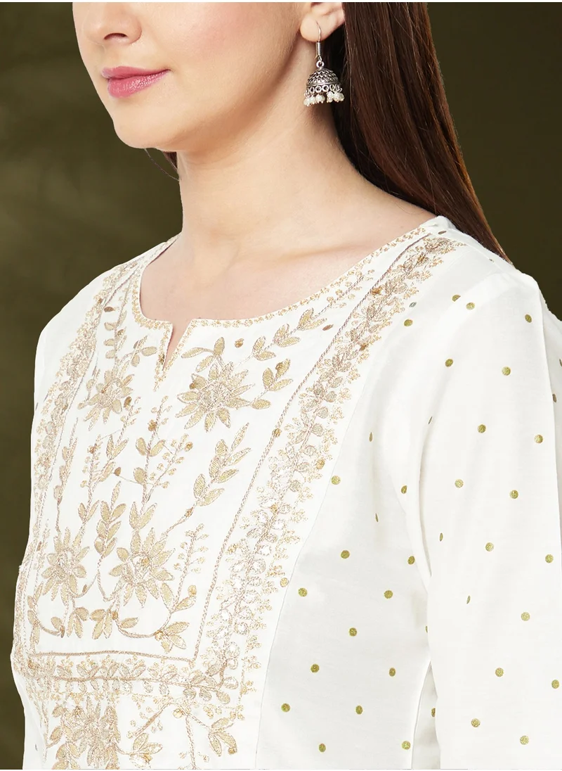 Abhishti embroidered kurta with brocade flare pants and dupatta-offwhite