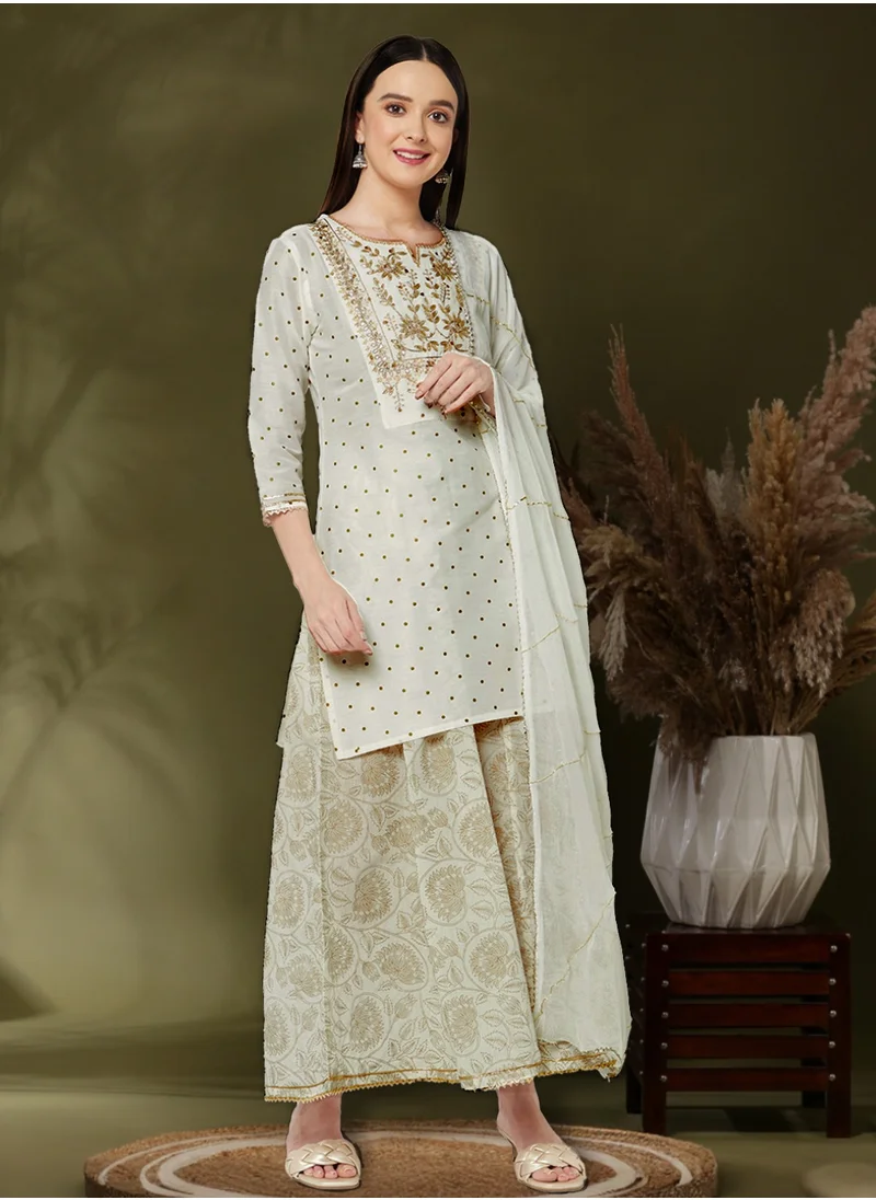 Abhishti embroidered kurta with brocade flare pants and dupatta-offwhite